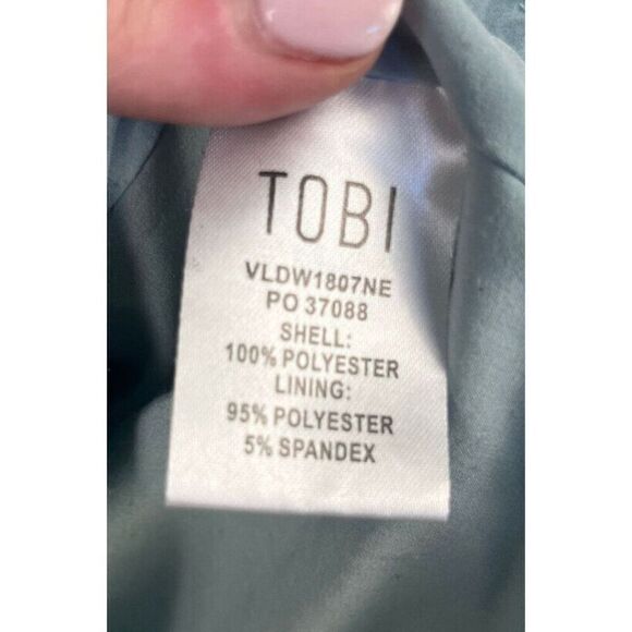 Tobi Womens Ruffle Dress Blue/Green Tie Shoulder Strap Mini Tiered‎ Size Medium - Picture 8 of 8